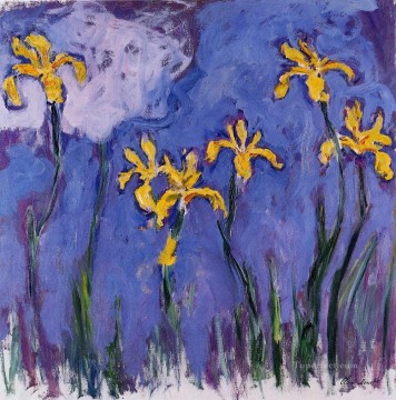 Flores Painting - Iris amarillos con flores rosadas del impresionismo de Claude Monet